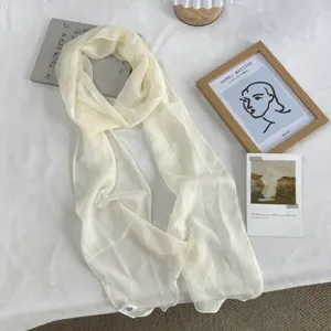 Foulard en soie transparente couleur unie écharpe fine élégante pour femmes neuve