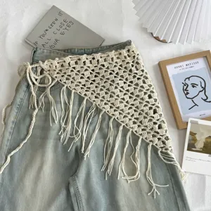 Foulard de Taille Triangulaire au Crochet Ajouré pour Femmes Ceinture Accessoire de Superposition Bohème à Glands pour Printemps Été