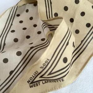 Detailed view of french vintage polka dot cotton scarf fabric texture close up view.