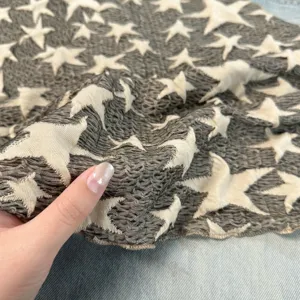 Detailopname van de grijze sterren kanten rok stof, zacht vintage stijl textielontwerp.