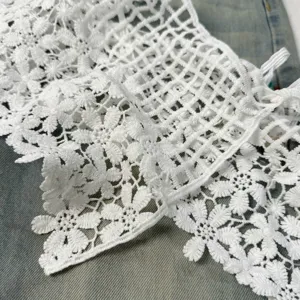 White floral lace trim fabric eyelet mesh material for DIY sewing garment skirt hemline