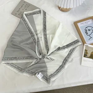 Korean vintage color-block triangle scarf, chic spring summer fashion decorative wrap.