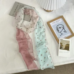 Long gradient heart print scarf, stylish minimalist chiffon neck scarf for women.