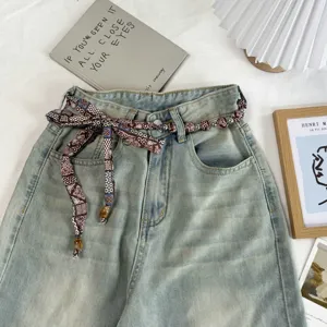Vintage floral beaded waist chain denim belt women versatile aesthetic accessories detail