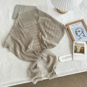 Lyocell linnen gebreide driehoekige sjaal holle decoratieve omslagdoek vrouwen lente