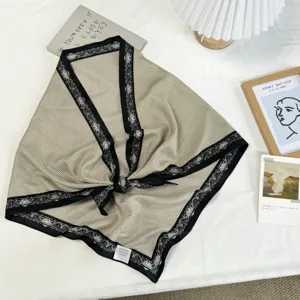 Retro contrast color large triangle scarf for women, chic vintage geometric print neckerchief.