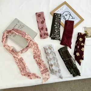 Dames Artistiek Olieverfstijl Bloemen Lange Sjaal Vintage Bloemenprint Neklint Haarband Streamer Mode Decoratieve Sjaal