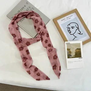 Kunststijl bloemige lange zijden sjaal voor vrouwen, veelzijdige nekfoulard en stijlvolle haarband.