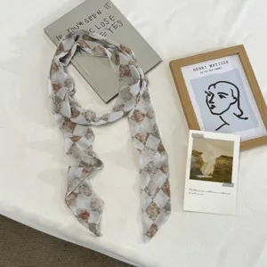 Bloemen geruite smalle sjaal, artistiek olieverf lint voor hals en haar styling.