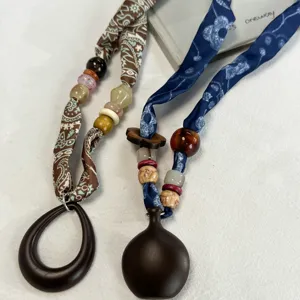 Vintage paisley zijden sjaal ketting boheemse kraal lange trui ketting hanger sieraden