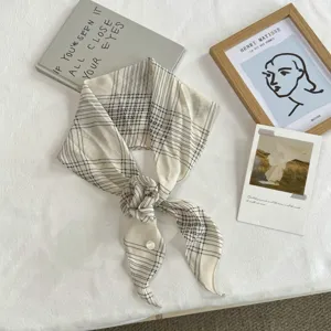 Classic black and white plaid skinny silk scarf, elegant neckerchief for women fashion.