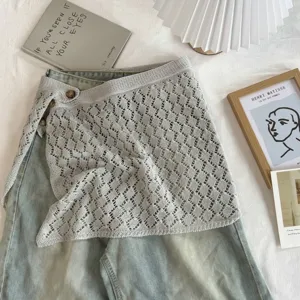 Koreaanse stijl opengewerkte gebreide heuprok elegante stijlvolle taille verlenger