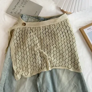 Koreaanse stijl witte opengewerkte gebreide nep gelaagde rokzoom decoratieve heupbedekking.