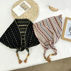 Retro artistic pendant silk scarf women spring summer triangle scarf neckerchief headscarf detail