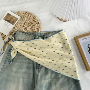 Retro gelbes Karo Polka Dot Dreiecktuch Taillenwickel Mode vielseitiges Accessoire