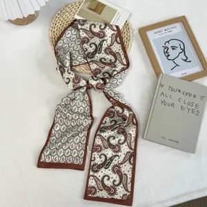 Chic foulard skinny imprimé cachemire pour femme, élégant tour de cou ou ruban pour cheveux.