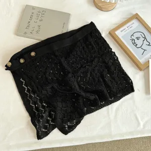 Zwarte gebreide gehaakte rok verlenger mode gelaagde wikkelrok decoratieve mini rok