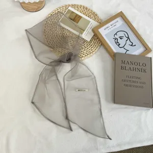 Foulard skinny uni de style coréen, écharpe transparente et respirante en organza, élégant gris.