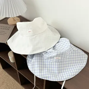 Women Wide Brim Sun Hat Summer Breathable Acrylic Bucket Hat Small Face Look Bubble Grid Pattern Fisherman Hat With Wind Rope