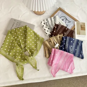 French Vintage Polka Dot Printed Cotton Diamond Scarf For Women Breathable Fashion Neck-Scarf Thin Neckerchief Hair-Tie Ribbon Head-Scarf Accessories