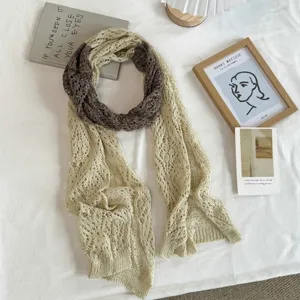 Boho gebreide holle sjaal voor vrouwen, vintage kleurenblok zomer lichte omslagdoek en sjiek.