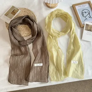 Korean style sheer mesh long narrow scarf, lightweight crinkle neck scarf chic accessory