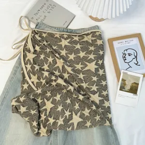 Amerikaans Vintage Ster Mesh Rok Buitenlaag Kant Uitsparing Taille Strik Schort Wikkelrok Veelzijdig Gelaagde Heuprok Dames