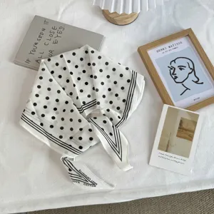 White French vintage polka dot cotton scarf for women, stylish breathable neckerchief.