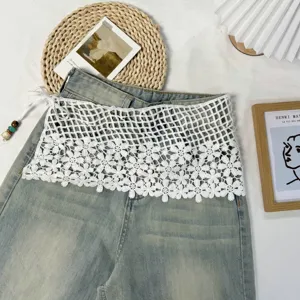 Stylish beaded lace skirt extender irregular layered mesh waist decoration for women