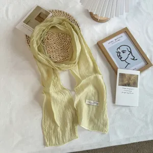Korean style soft crinkled long sheer gauze scarf narrow neckerchief female fashion accessory