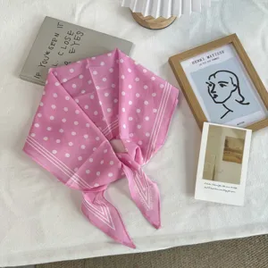Pink polka dot cotton scarf French vintage style square neckerchief elegant spring accessory.
