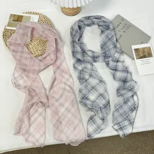 Conjunto de bufandas largas a cuadros elegantes, material de gasa suave, perfecto para primavera.