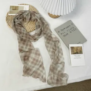 Largo pañuelo de seda a cuadros mujer elegante pañuelo decorativo diadema moda primavera
