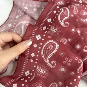 Women retro red paisley print lightweight scarf fashion daily wear breathable neckerchief