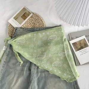 Green paisley print triangle scarf hair band for women everyday fashion wear