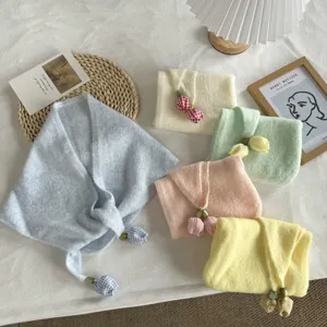 Korean Style Knit Triangle Scarf Plaid Tulip Pendant Solid Color Shawl Wraps Fashion Commute Neck Scarf For Women