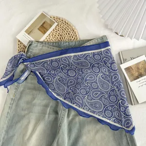 Blue and white paisley print triangular scarf fashion versatile neck wrap for women daily chic