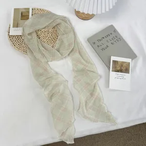 Vintage geruite dunne zijden sjaal landelijke stijl elegante groene halsdoek truiketting