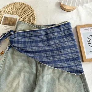 Koreanisches Retro blaues Kariertes Halstuch Schal vielseitiger Fruehling Sommer Dreieckstuch
