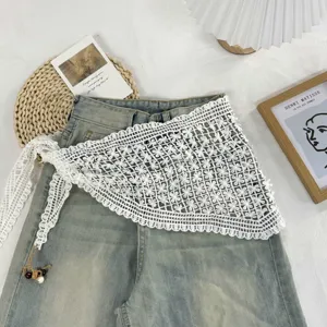 Weisse blumen häkelspitze dreieckstuch taille überzug stilvolle jeansrock zubehör