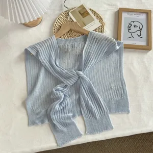 Été mince soie de glace tricoté petit châle femmes creux noué boléro gardigan top