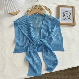 Ete bleu creux tricot châle femmes respirant boléro plage crème solaire cardigan haut
