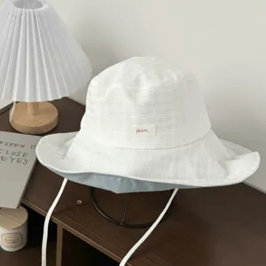 White bucket hat for women large brim sun protection casual fashion summer outdoor hat