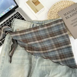 Blau braun kariertes Dreieckstuch Damen Fruehling Sommer Mode vielseitiges Halstuch Schal