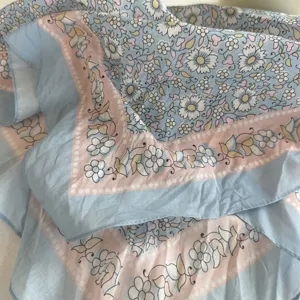 Japanese retro floral print cotton small square scarf, versatile elegant spring neckerchief.