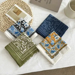 Pañuelo Cuadrado de Algodón con Estampado de Paisley Vintage para Mujer Moda Floral Lunares Bandana Lazo para el Cuello