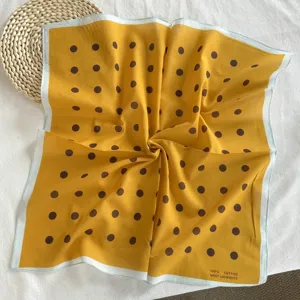 Foulard carre en coton a pois retro jaune foulard de cou bandeau vintage pour femme