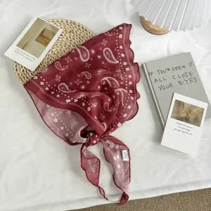 Red paisley triangular scarf, vintage style bandana neckerchief for women fashion accessory.