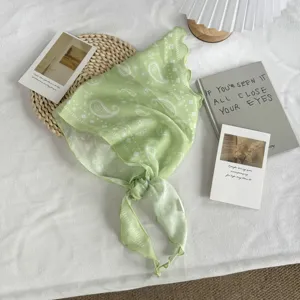 Green floral bandana triangular scarf, trendy summer aesthetic hair scarf and neck wrap.