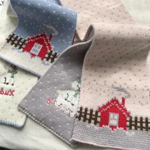 Bonita bufanda de punto de invierno con lunares y bordado, pañuelo cálido y suave para mujer.